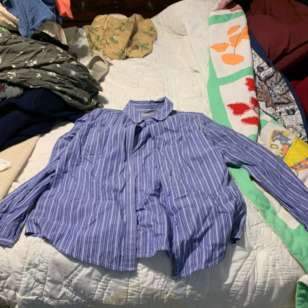 Liz Claiborne Blue and White Striped Shirt